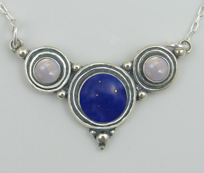 Sterling Silver Necklace Lapis Lazuli And Rainbow Moonstone